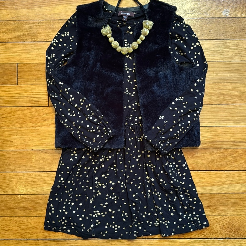 ⭐️ IMOGA 3 Piece Dress Set w/ Faux Fur Vest/ Holiday Dress/ Special Occasion